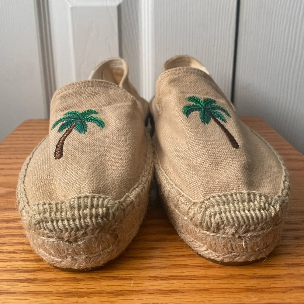 SOLUDOS REVOLVE Palm Tree Embroidered Smoking Slipper Espadrille Safari Canvas 8